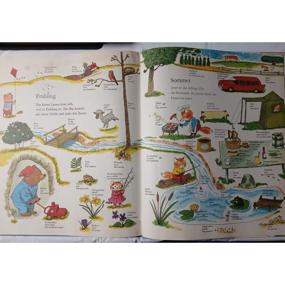 1975 RICHARD SCARRY DICTIONARY (English,‎ German,French) Worterbuch Vtg Rare